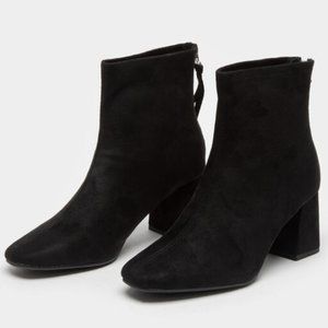New Black Square Toe Block Heel Ankle Boots Booties